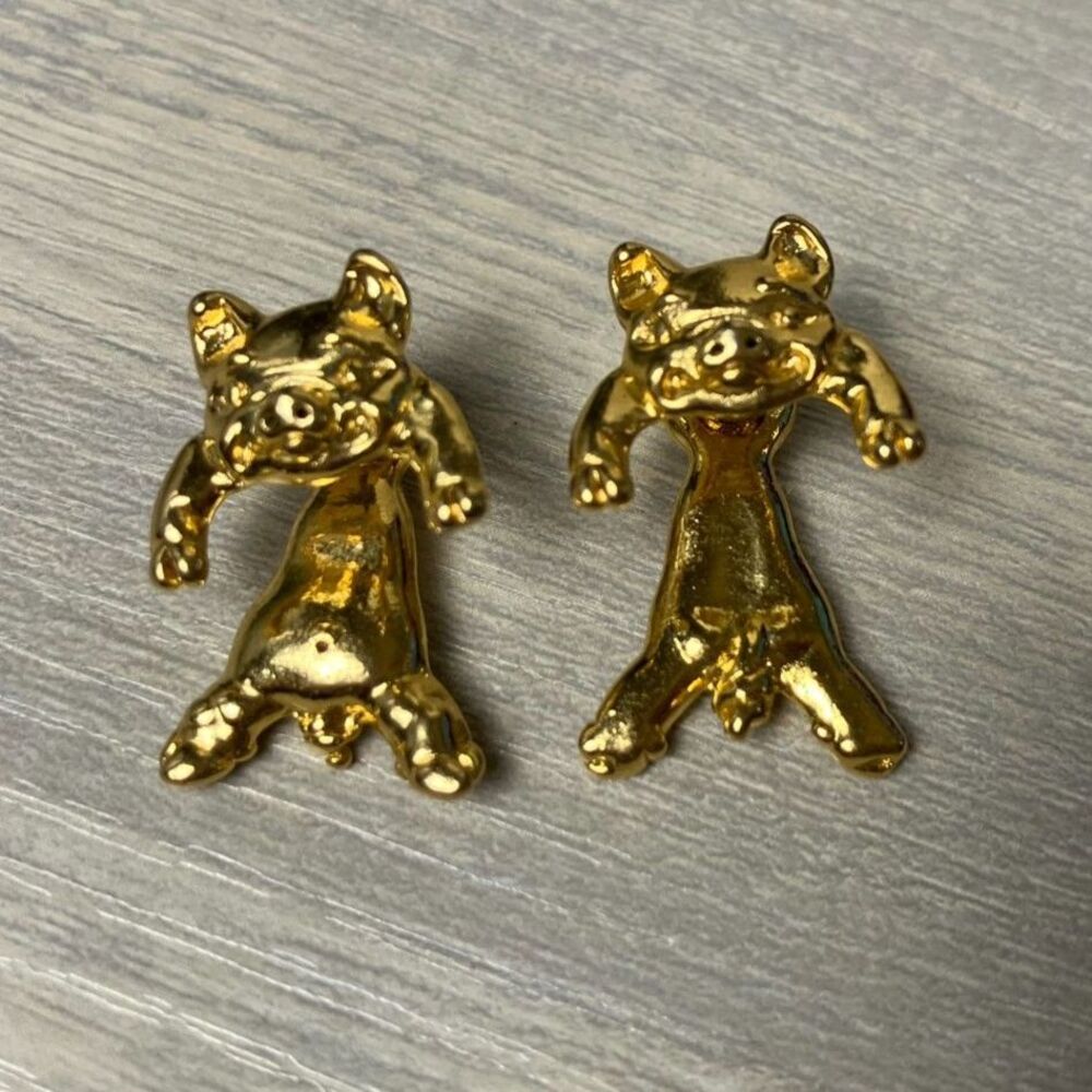Gold tone pig front-back earrings